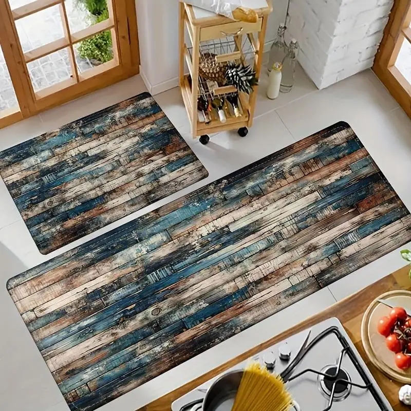 Vintage Wood Print Kitchen Rug, Non-Slip Cushioned Comfort Standing Mat, Heavy Duty Floor Carpet for Home Sink Laundry, 1PC
