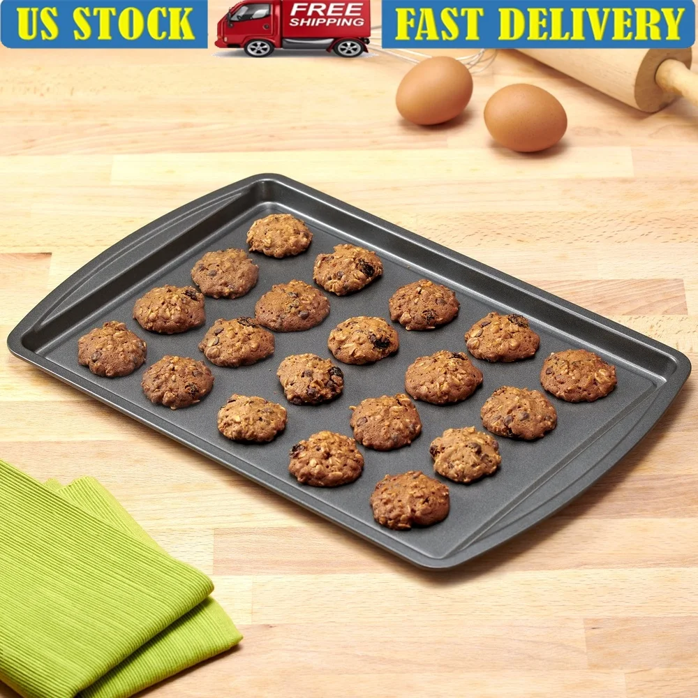 

3PC Nonstick Baking Sheet Set Durable Steel Construction Easy Release Versatile Cookie Tray Dishwasher Safe Everyday Baking