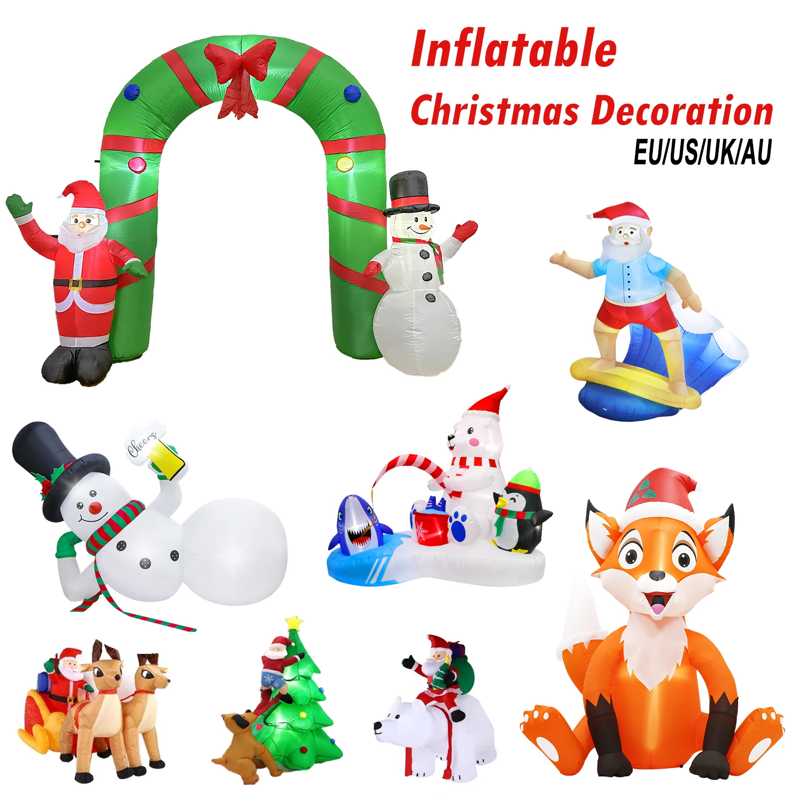 OurWarm Santa Claus Inflatable Christmas Decoration Climbing Surfiing Inflatable Built-in LED Light Garden Lawn Outdoor Decor