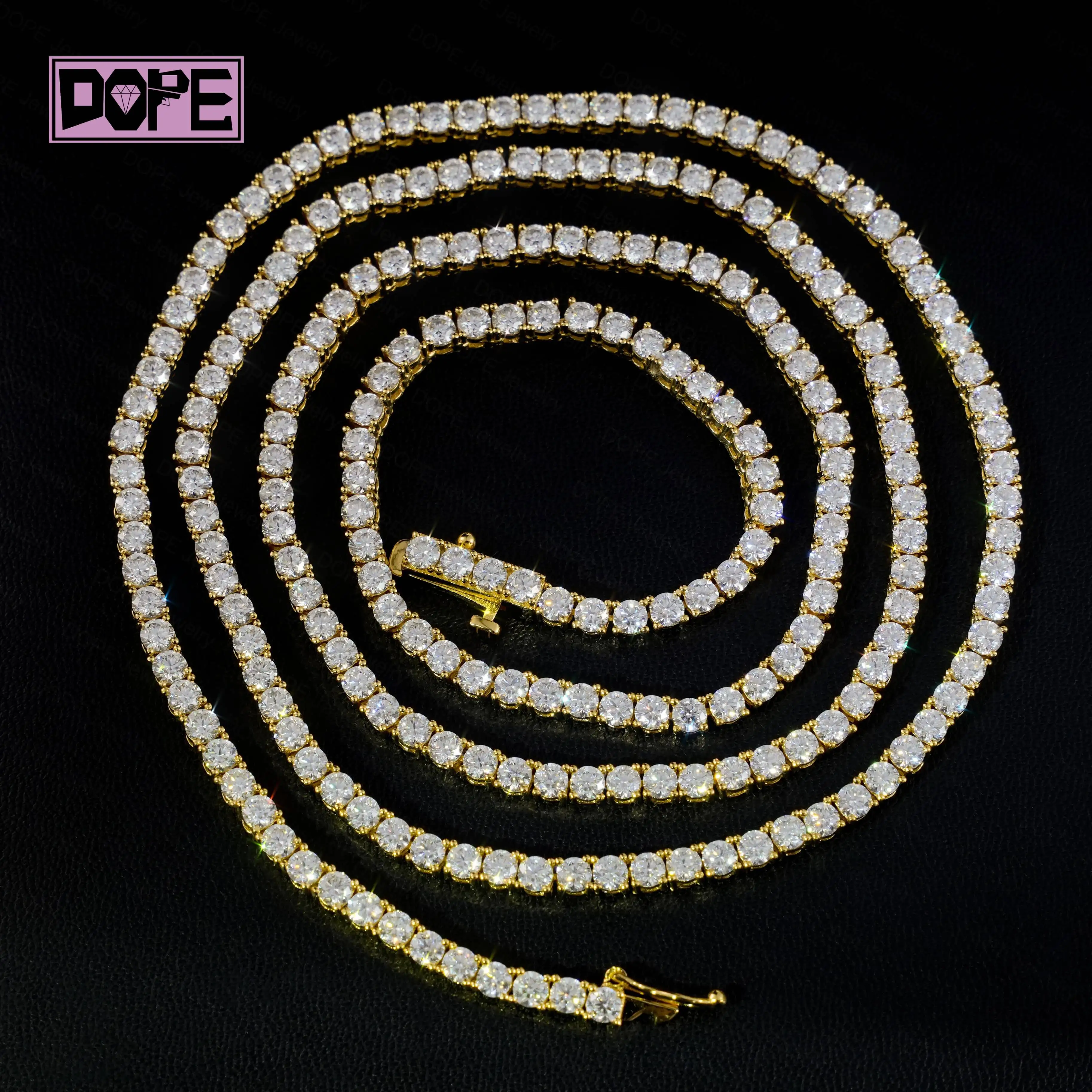 Factory Moissanite Chain 4mm 5mm Vvs Iced Out Necklace 925 Silver 14k 18k Gold Plated Moissanite Tennis Chain