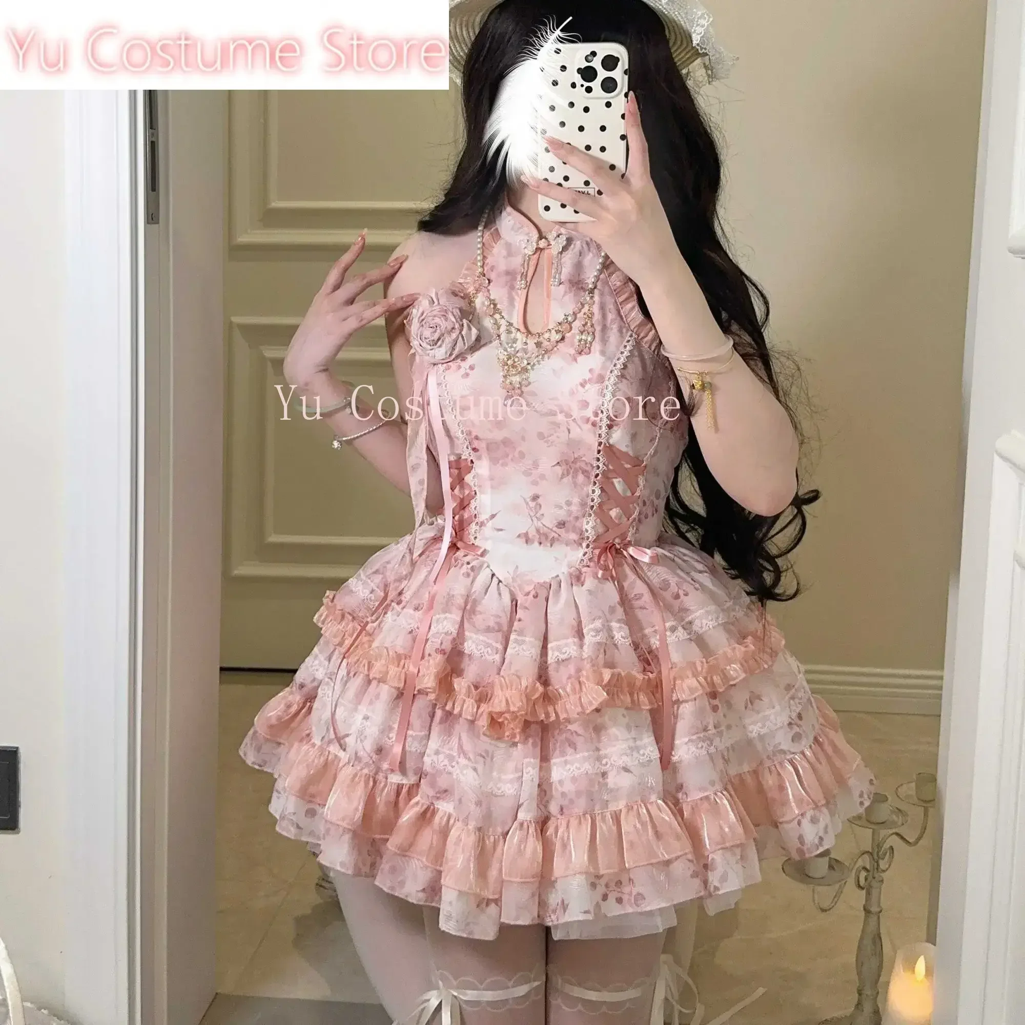 

White Sugar Girl Original Design Lolita Dress Chinese Style Hanging Neck Dress Summer Yu Costume