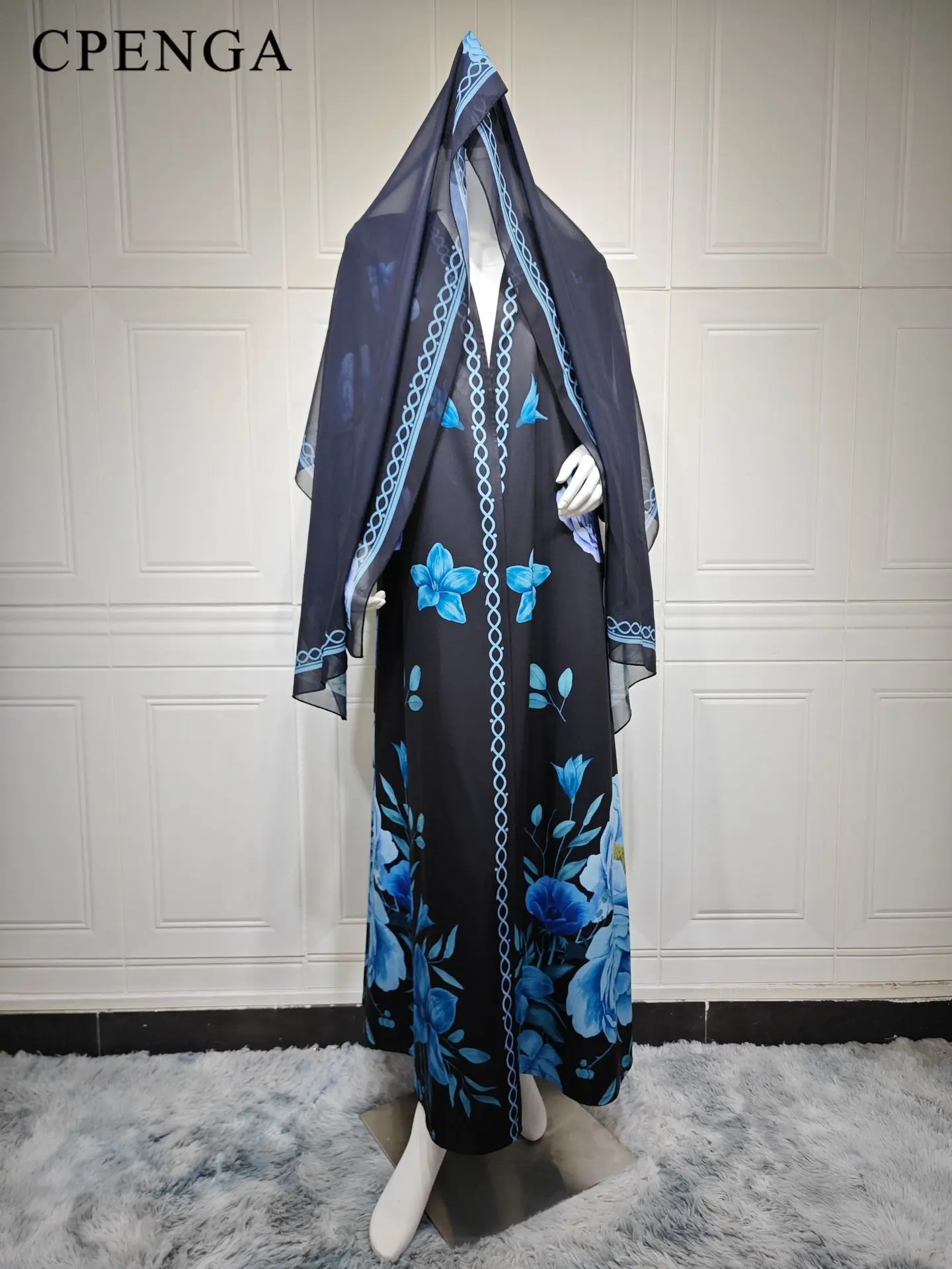 Two Piece Luxury Dubai Hijab Abaya for Muslim Women Elegant Arabic Kimono Cardigan Islamic Holiday Outfit Islamic Printed Dress
