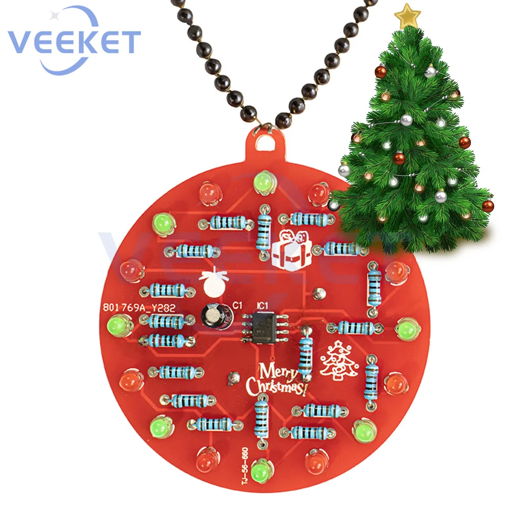 

NE555 PCB Crcuit Ornaments Soldering Kit LED ElectricalTree Decoration Red and Green LEDs Blinking for Soldering Practice DIY