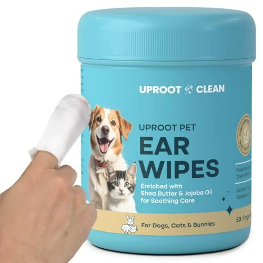Toallitas Limpiadoras de Oídos para Perros y Gatos, 50 Unidades Toallitas Desechables para Oídos de Perro Enriquecidas con Manteca de Karité y Aceite de Jojoba - Limpiador Removedor de Suciedad