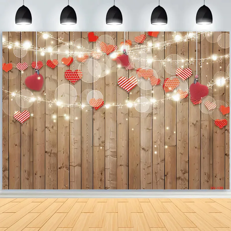 SHENGYONGBAO Valentine\'s Day Wedding Photography Backdrops Props Rose Love Heart Romantic Photo Balloons Party Background VS-95