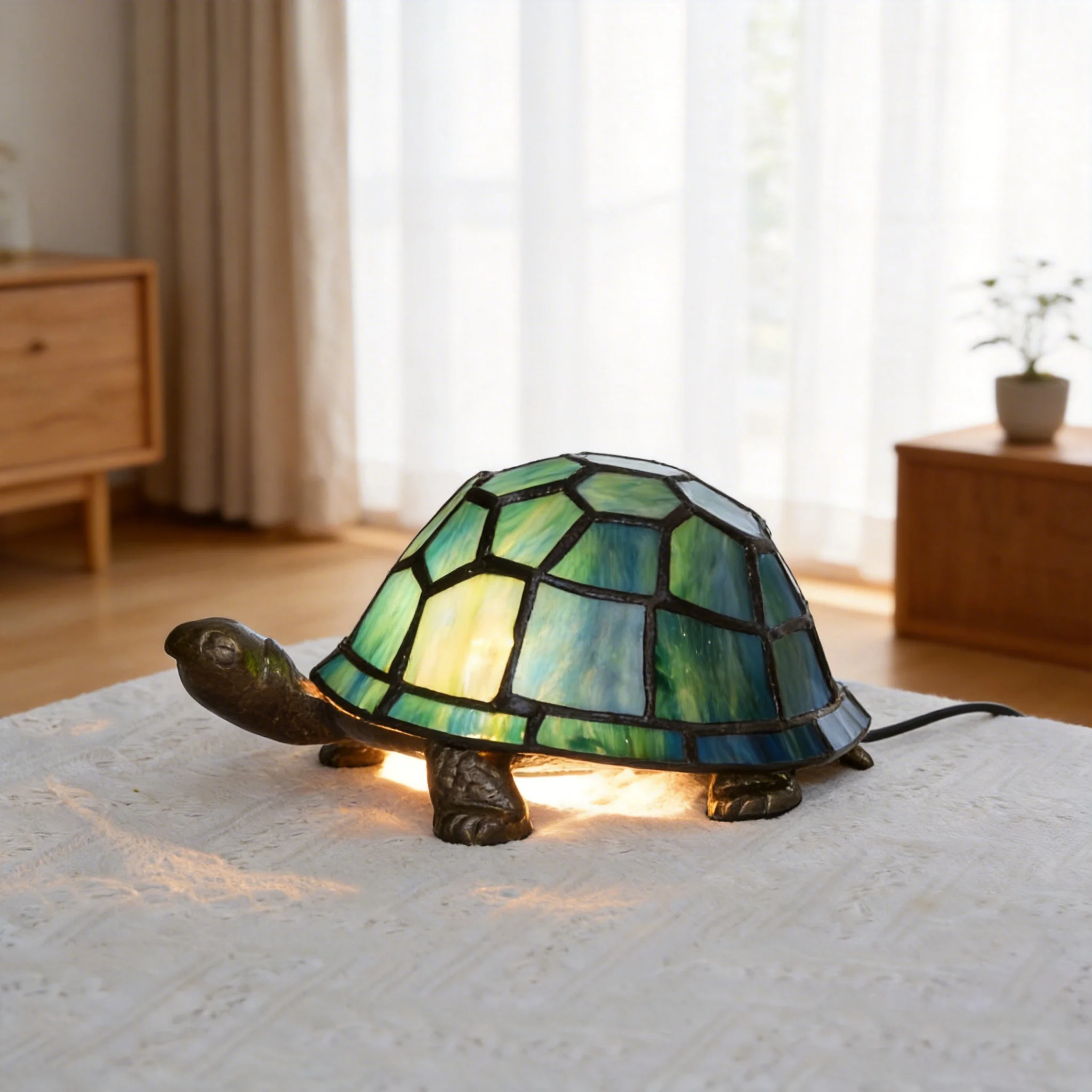 

Blue Turtle Lamp Tiffany Bedside Table Lamp Retro Decor Art Nightstand Light Small Night Light Esthetic Cute Kids Desk Lamp