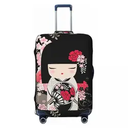 Fashion Kokeshi Doll Cherry Blossoms Luggage Cover Protector Washable Japanese Kimono Geisha Girl Travel Suitcase Covers