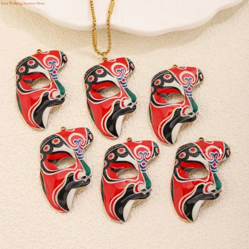 G92D Set of 2 Operas Mask Pendant Charms Stainless Steel Face Jewelry Accessories for Necklace Making and Costume Craft Projects