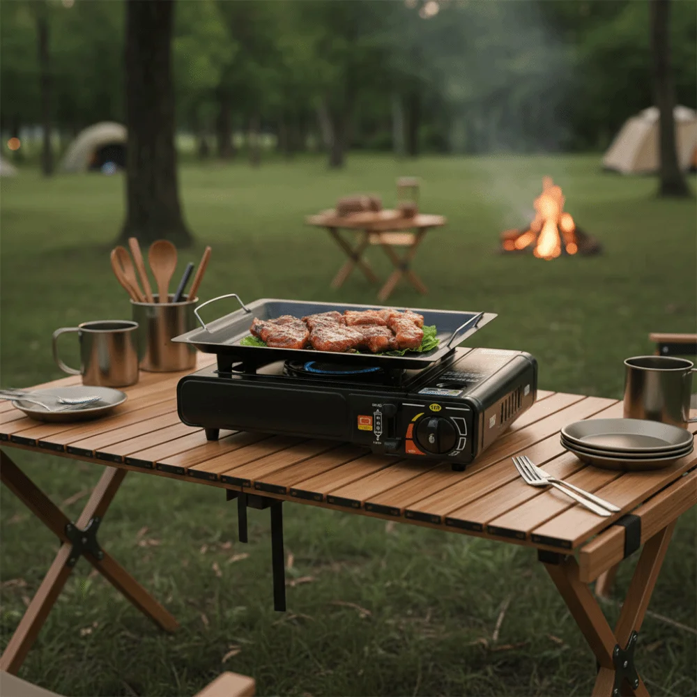 Non-stick Outdoor BBQ Grill Pan Striped Groove with Handle Grilling Plate Fast-heating Rectangular Grilling Tray Grilled Sausage