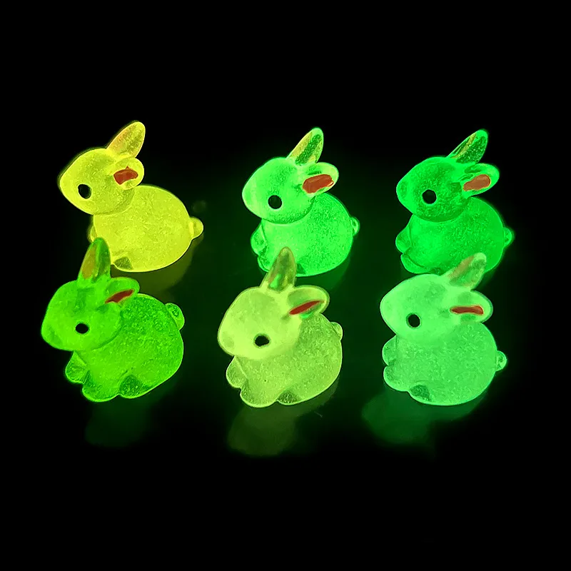 20-Pack Glow-in-the-Dark Cute Bunny Resin Figurines - Miniature Animal Decor for Terrarium, Garden & DIY Crafts