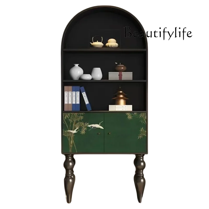 

French antique solid wood bookcase American retro living room storage cabinet display cabinet rack