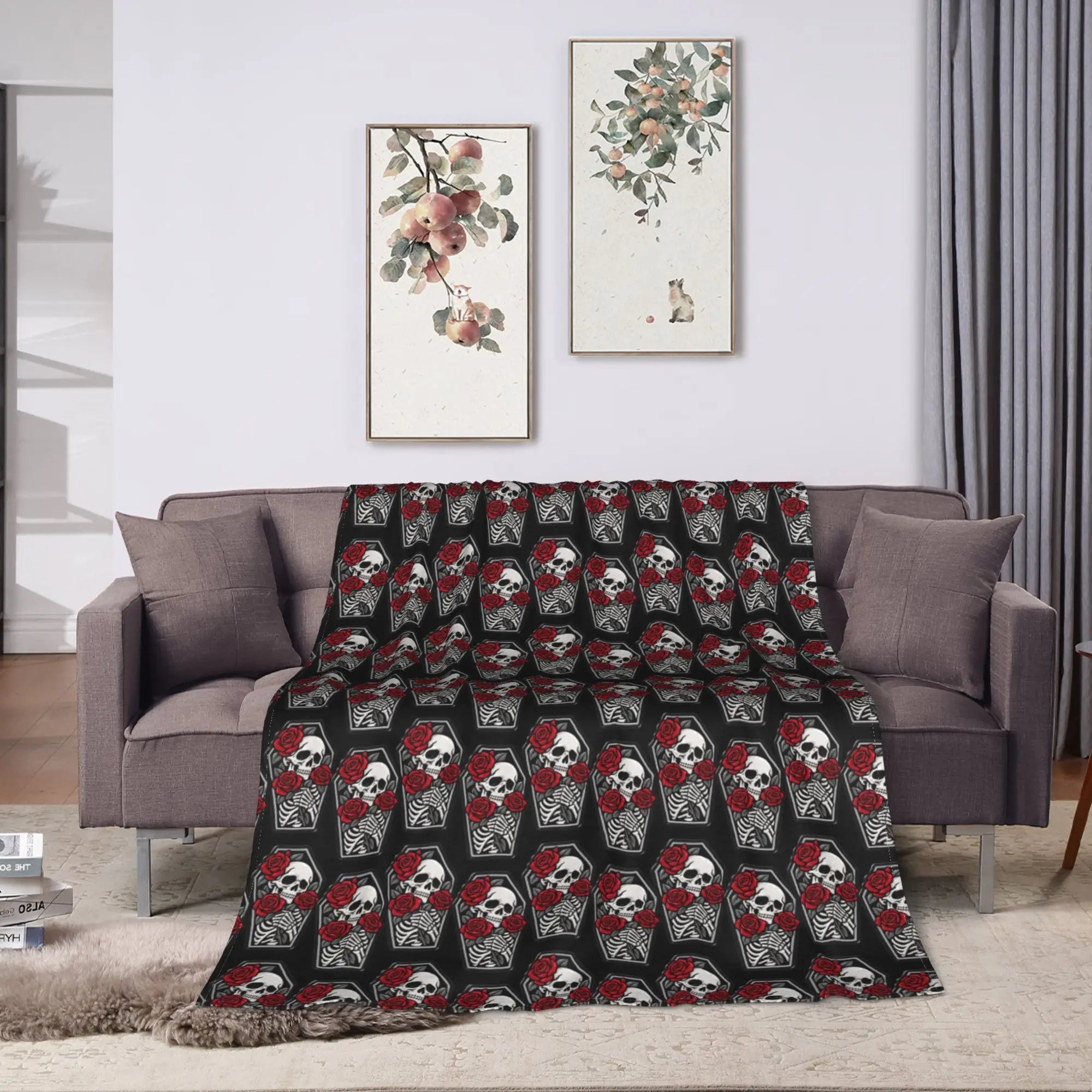 Halloween Theme Skull Coffin Rose Art Soft Warm Blanket Plush Throw Blanket Fashion Bedroom Flannel Bedspread Sofa Bed Cover