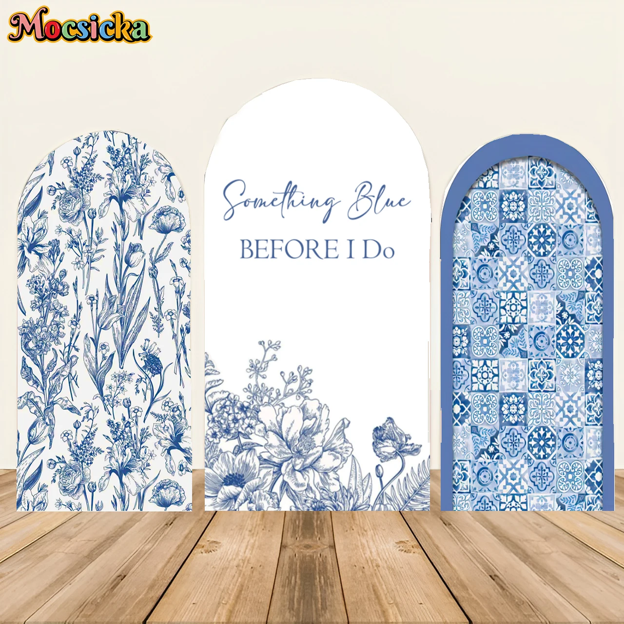 أغطية خلفية قوس دش الزفاف من Mochicka باللون الأزرق قبل أن أفعل صورة خلفية لحفلات الزفاف