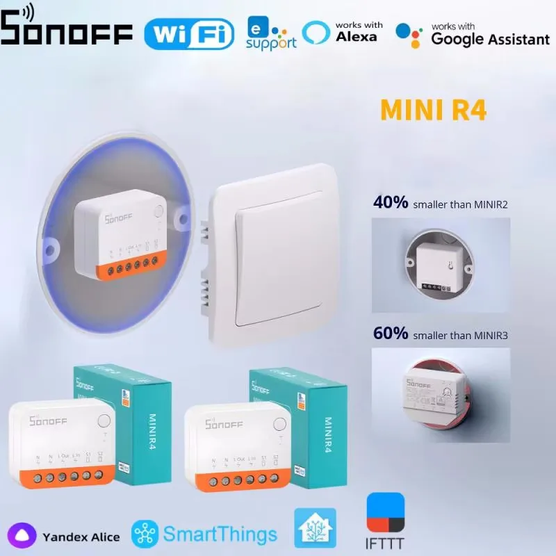 

Модуль переключателя Wi-Fi SONOFF MINI R4 Smart Wi-Fi 2-полосный переключатель Умный дом 1-20 шт. работает R5 S-MATE Беспроводное управление Alexa Google Home