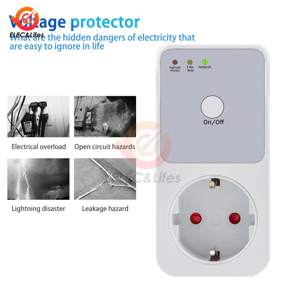 Automatic Voltage Protector Socket Switcher AC 220V Power Surge Safe Protector EU Plug Socket Voltage Safe Refrigerator Protect