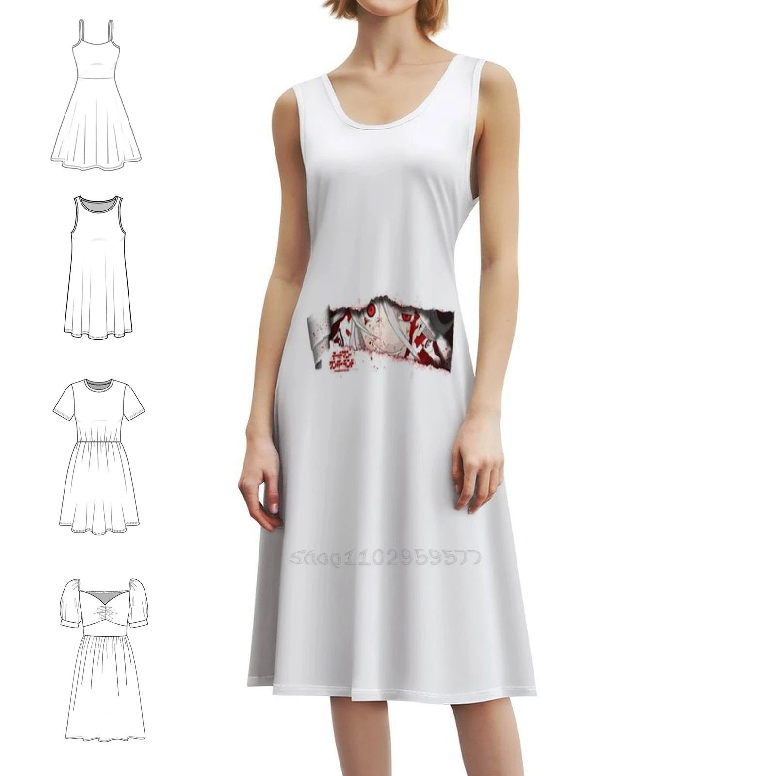 فستان كاجوال ثلاثي الأبعاد على الطراز الكوري من Shiro Deadman للنساء فساتين بسيطة يومية للمكتب للسيدات Deadman Shiro Anime Blood Sangre Red #1