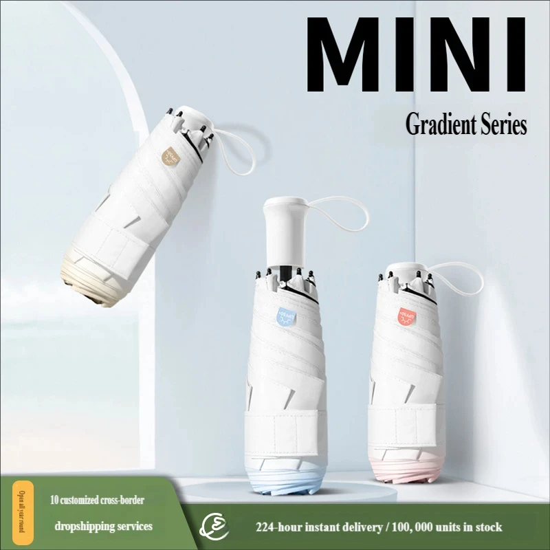 Mini paraguas de 5 pliegues con color degradado, paraguas con protección UV y mango oculto, paraguas portátil ligero y compacto para lluvia y sol