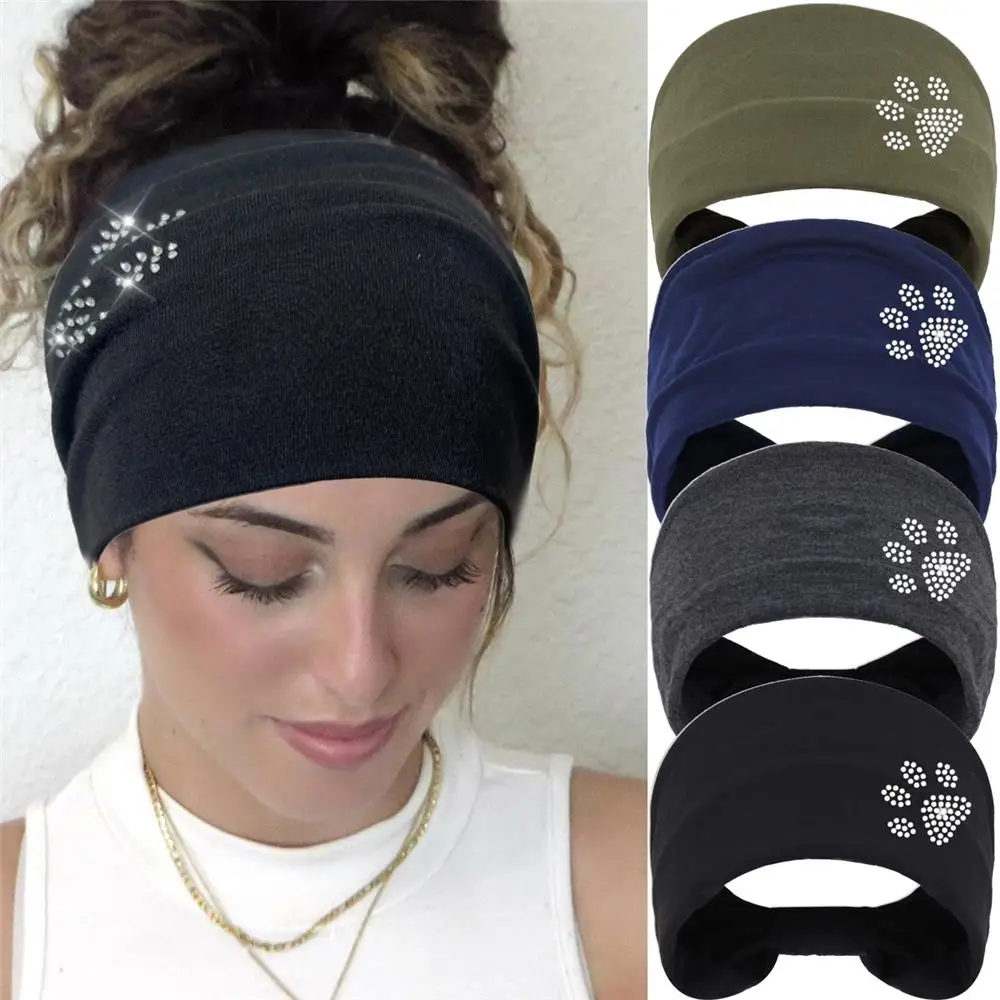 Outdoor Fashion Wide Rhinestone Headband Trendy Embellished Solid Color Turban Stretchy Versatile Headwrap for Women