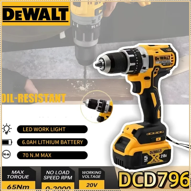 Furadeira de Impacto Sem Fio Dewalt DCD796, Furadeira Compacta Sem Escovas, Ferramentas Portáteis Recarregáveis para Bateria Dewalt