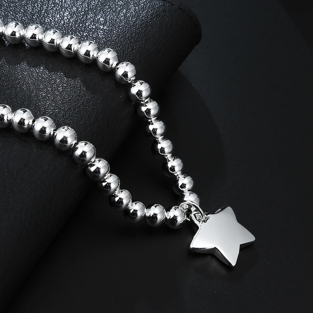 925 sterling silver 4MM Bead Chain Star Pendant Bracelets for women Fashion Designer Party Wedding Accessories Jewelry Gifts