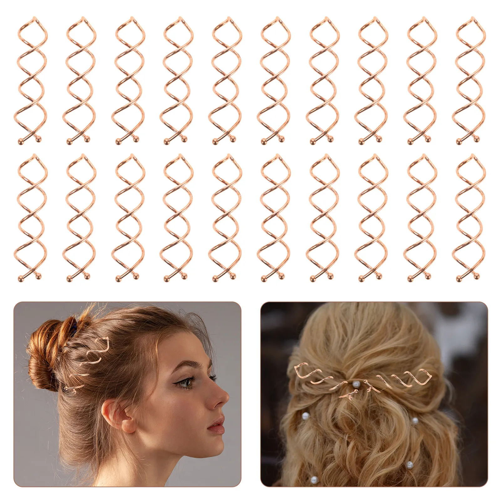 

20Pcs Hair Clip Bun Maker Spiral Bobby Pins Rose Gold Ball-Tip Design for All-Day Hold Wedding Work Night Out Styling Women Hair