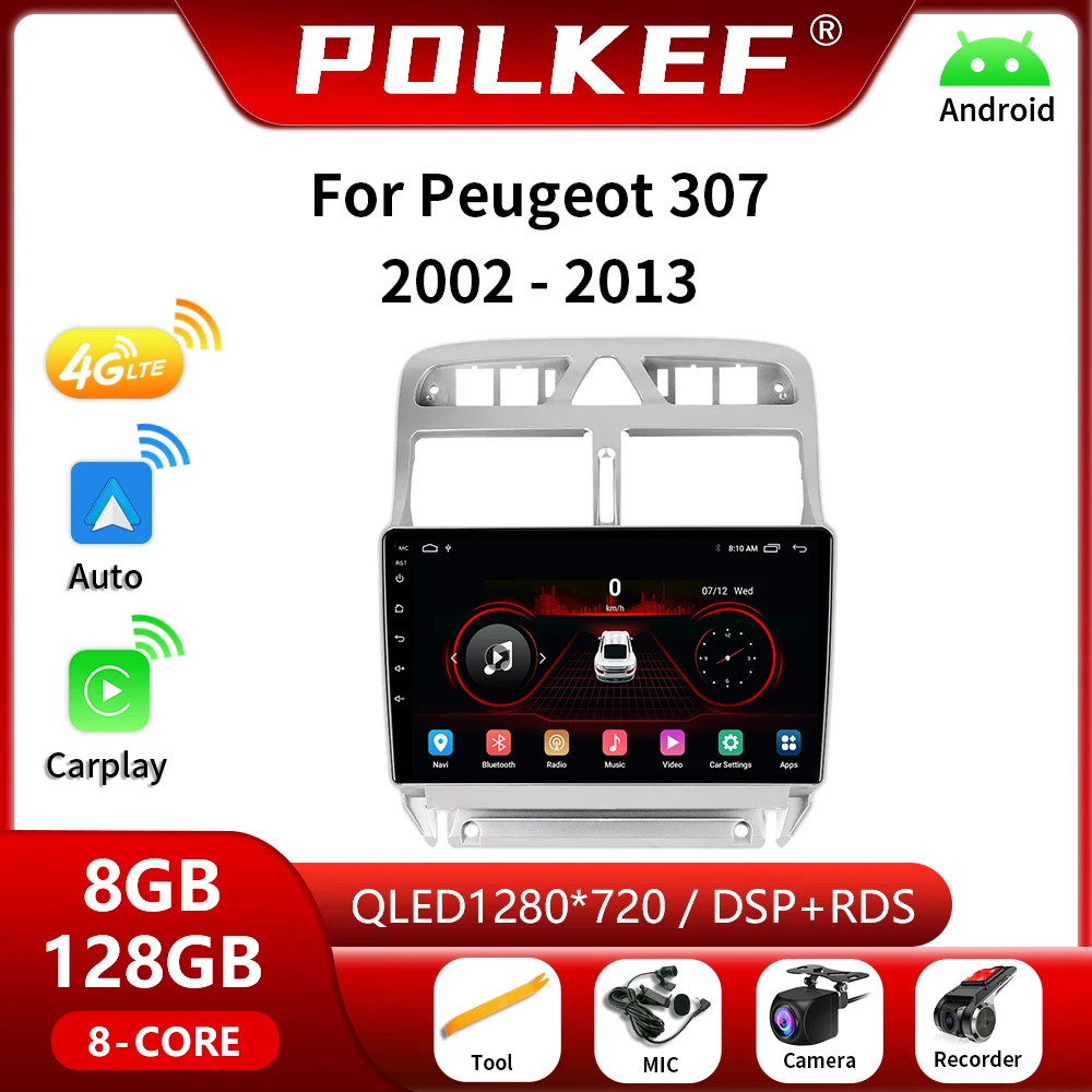 For Peugeot 307 307CC 307SW 2002 - 2013 Android Car Radio Multimedia Video Player GPS 4G Carplay QLED Touch Screen Auto Stereo