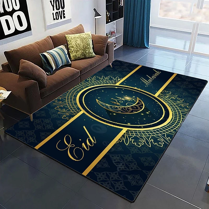 Muslim Prayer Mat Islamic Holiday Carpet Ramadhan Festival Rug Star Moon Print Doormat Living Room Sofa Floor Mat Bedroom Decor
