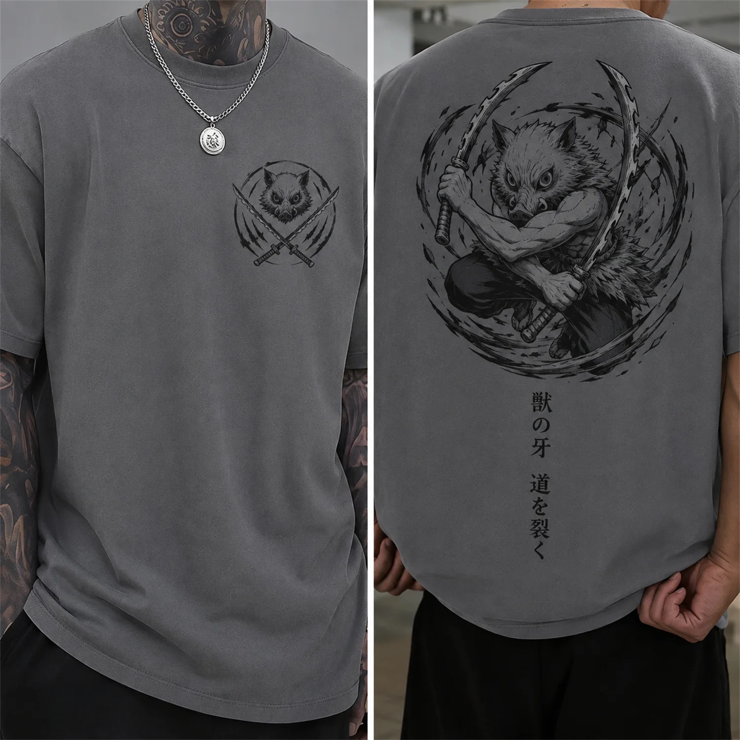 Men Demon Slayer Inosuke Hashibira Cotton T Shirt Anime Graphic Tee Short Sleeve Japanese Y2K Streetwear Top
