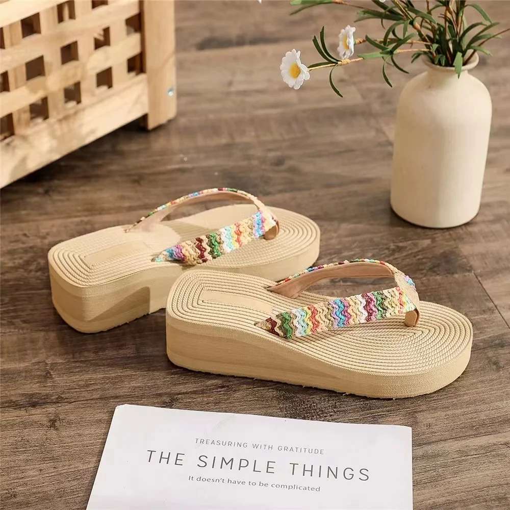 Women Slippers Summer 2024 Platform Wedges Mid Heels Flower Peep Toe Fashion Slides Beach Outdoor Flip Flops Zapatos De Mujer