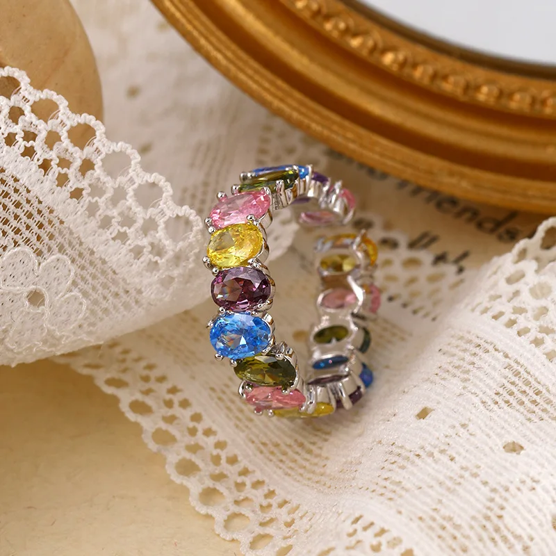 

Spring-Summer Rainbow Zircon Ring - Y2K Instagram Aesthetic Stackable Rings, High Quality Fashion Finger Jewelry
