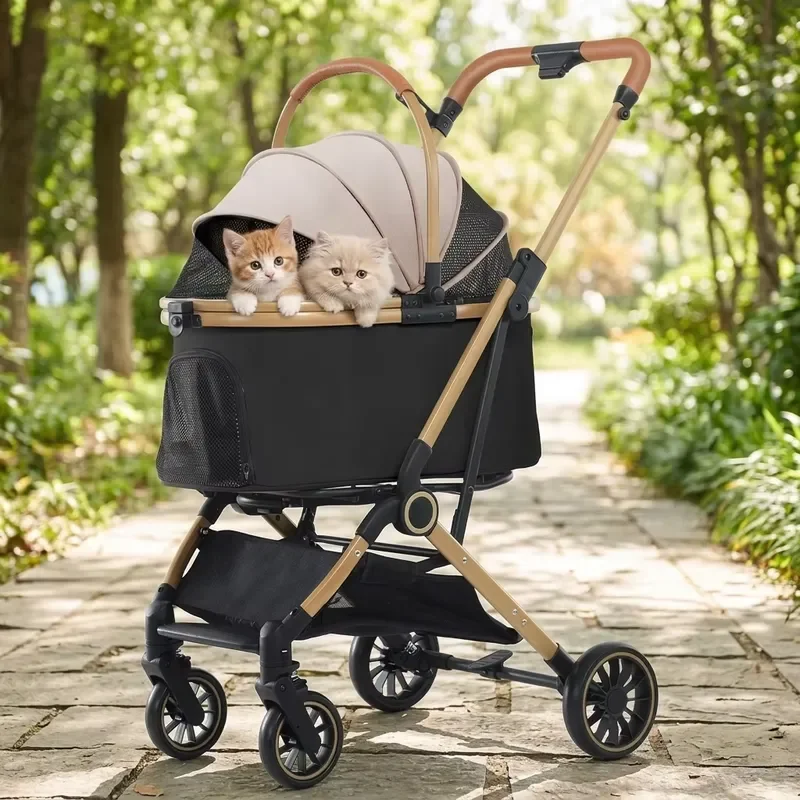 3 in 1 Adjustable Foldable Lightweight 4-Wheel Pet Stroller for Medium Dogs Detachable Aluminium Frame All-Terrain 20-132 Lbs