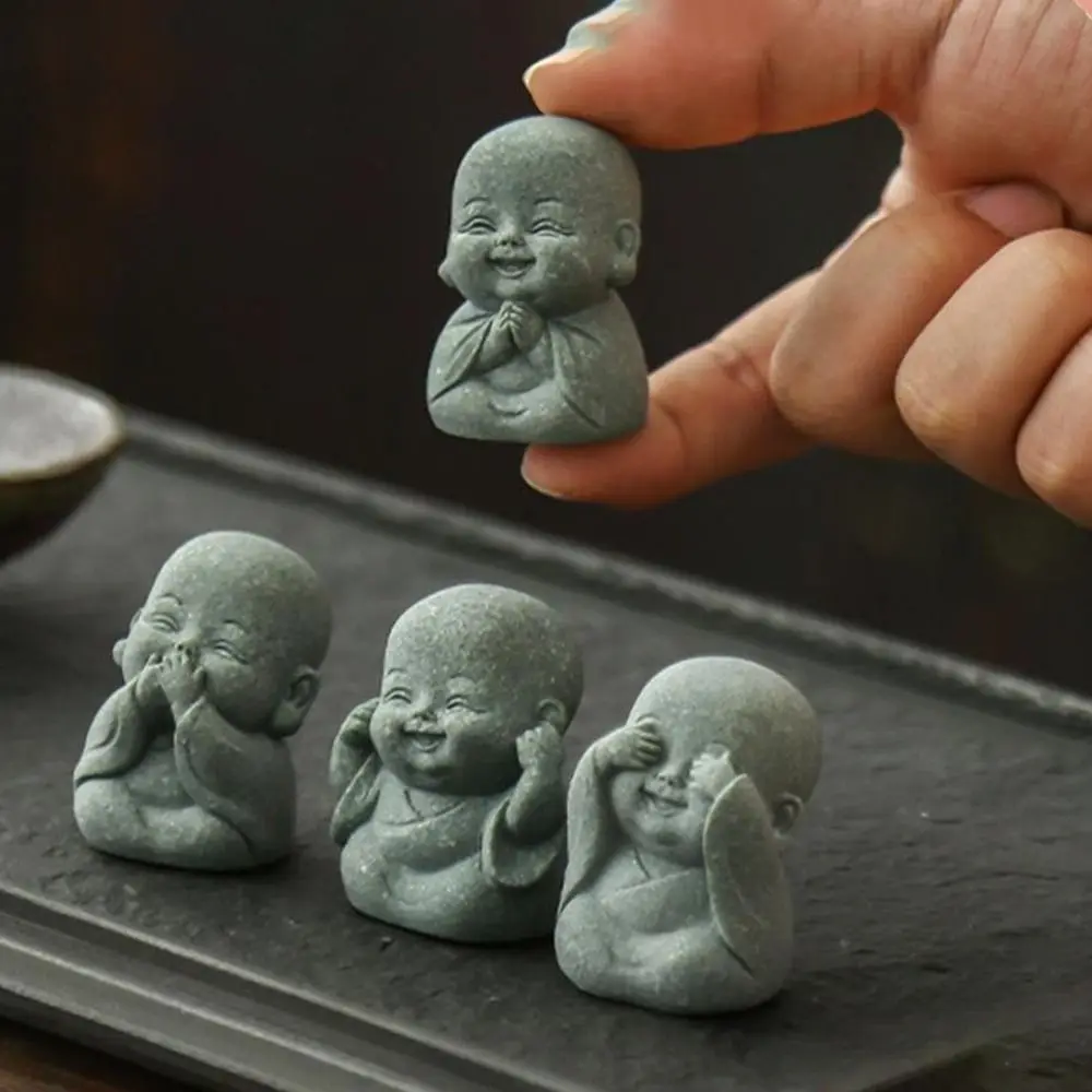 

4Pcs New Chinese Style Buddha Statue Cute Little Monk Figurines Desktop Ornaments Monks Buddhism Figurines Little Monk Ornaments