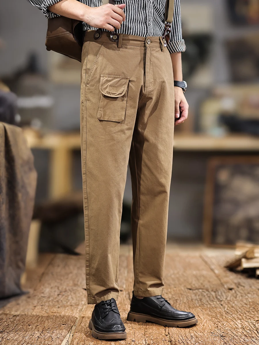 

American Retro Workwear Sle Men's Casual Pants with Straps Straight Leg Faion Urban Cotton Blend Micro Stretch