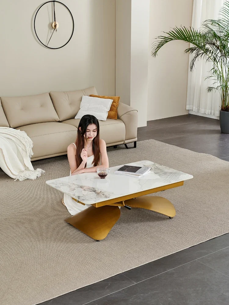 

Lifting coffee table dining table dual-purpose multi-function electric rock slab living room small apartment integrated