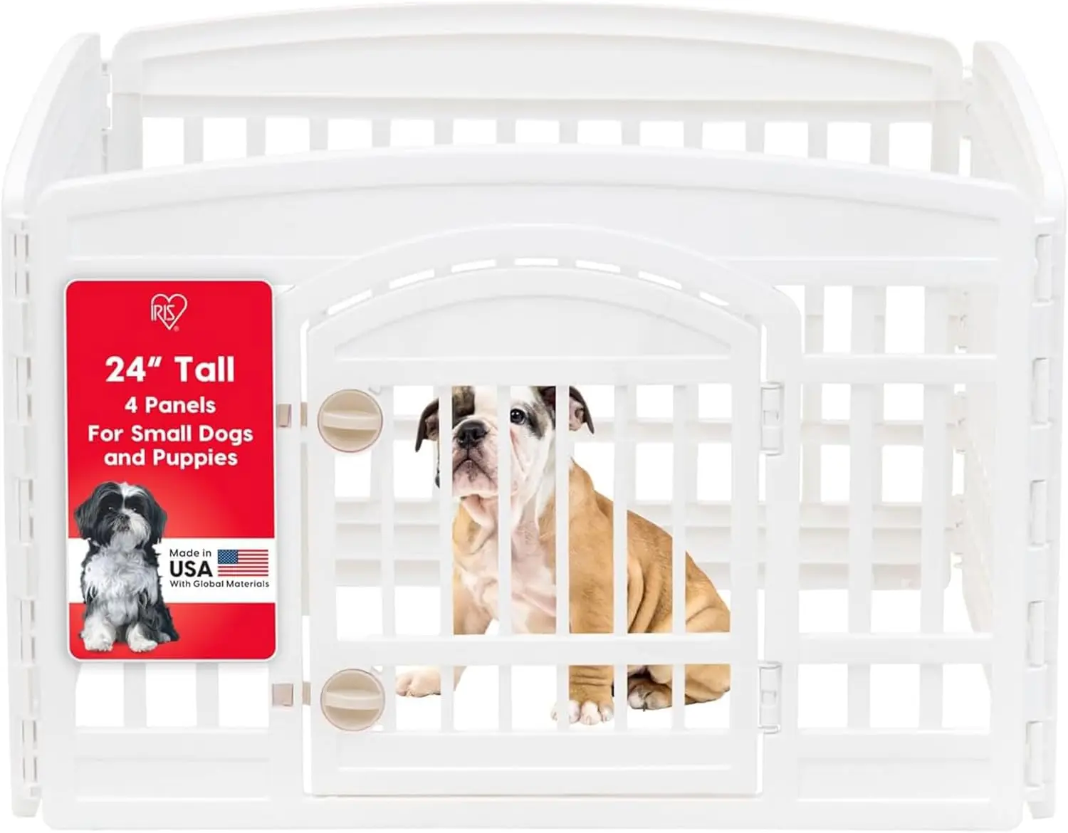 

24" 4-Panel Dog Playpen with Door, 35x35x24, Puppy Playpen for Small Dogs Indoors, White Pet Fence