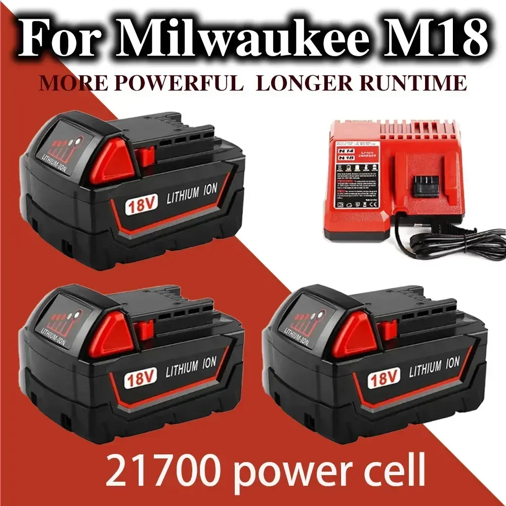 For Milwaukee M18 Power Tool Battery, Charger, BR, XC, 18V, 5000mAh-18000mAh M18B5, 48-11-1860, Built-in 18650 10C Battery