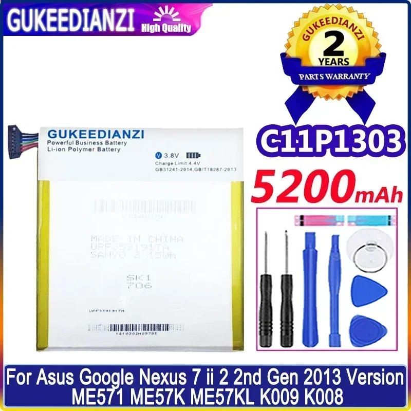 

Large Capacity Batteries 5200mAh C11P1303 For Asus Google For Nexus 7" 7 II 2 2nd Gen 2013 ME571 ME57K ME57KL K009 K008 Battery