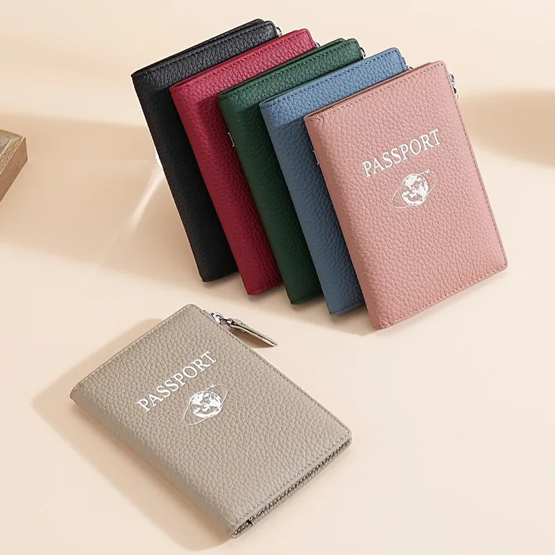 RFID-держатель для паспорта, дорожный кошелек, компактный для женщин, кошелек из натуральной кожи с обложкой для паспорта и карманом на молнии, органайзер для путешествий