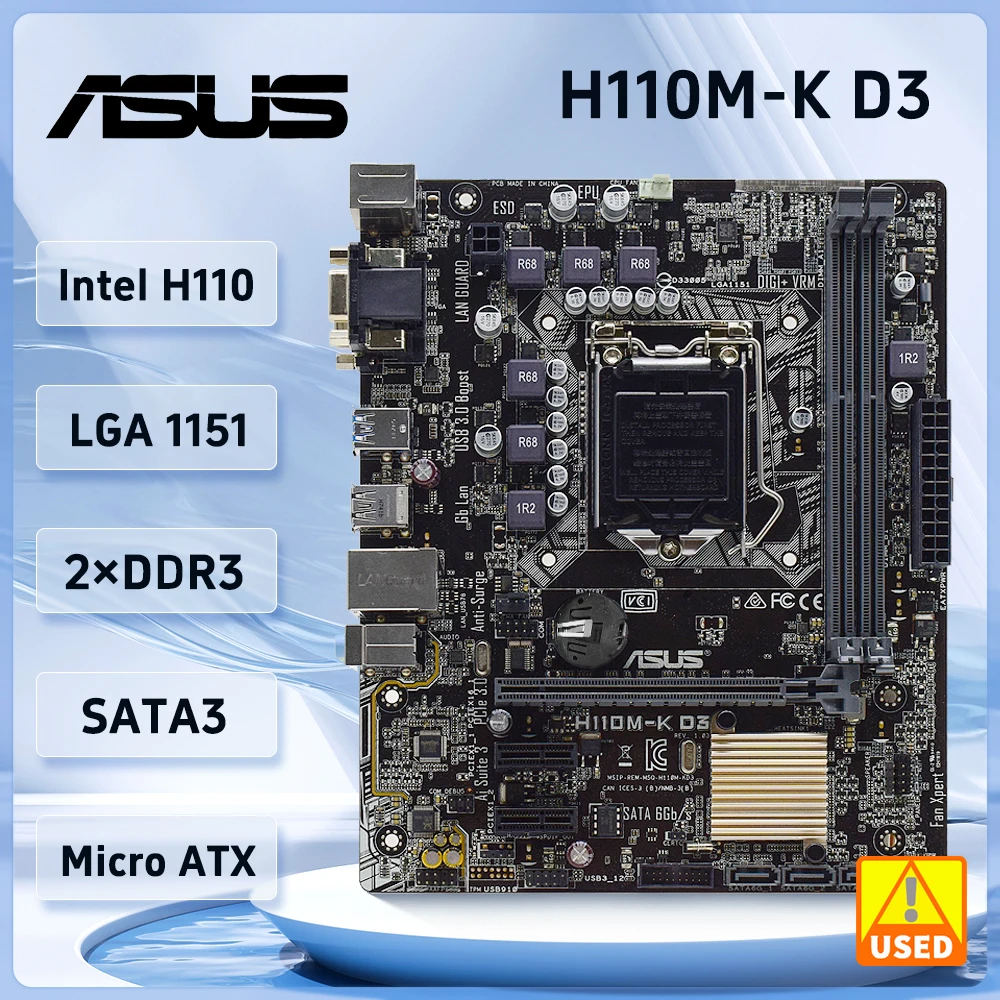 ASUS H110M-K D3 Motherboard LGA 1151Intel H110 DDR3 32GB Micro ATX support Core i3-7100 6400 6500 7600 7700 6500 G4560 cpu