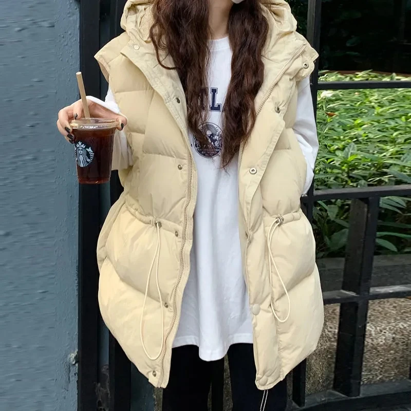 2023 Winter New Down Cotton Vest Coats Women\'s Student Parkas Korean Loose Waistcoat Hooded Vests Elegant Sleeveless Top Female