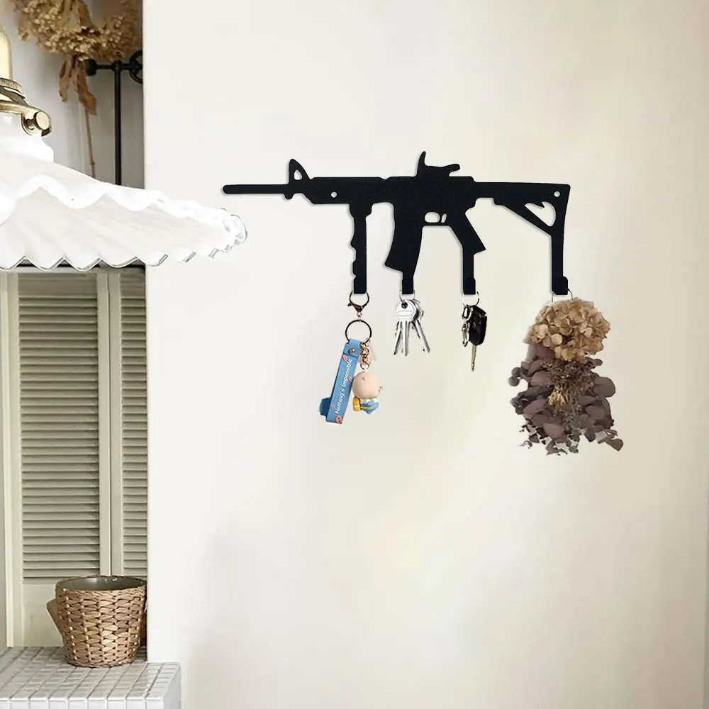 2D Durable Metal Vintage Rifle-Shaped Key Holder - Wall-Mounted Decorative Hook, Artisan Craft for Home and Room Wall Decor