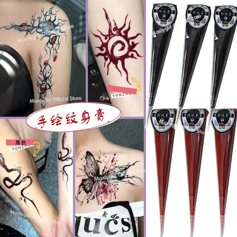 Indian Henna Temporary Tattoo Brown Tattoo Paste Cone Body Art Cream Wedding Black Red Art Paint For Diy Tattoo Body Paint