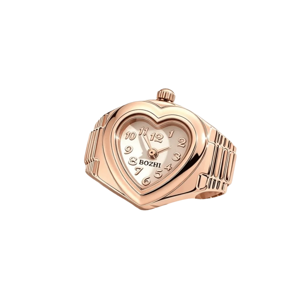 Stainless Steel Mini Finger Watch Adjustable Elastic Strap Heart Shaped Fashion Accessories Ring Mini Clock Quartz Movement