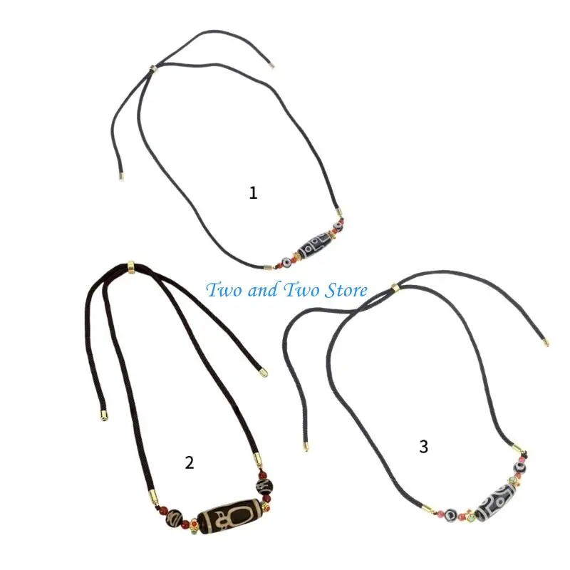 HX6F Mystical Nine Eye Dzi Agate Necklace Ancient Symbolic Charm For Strength