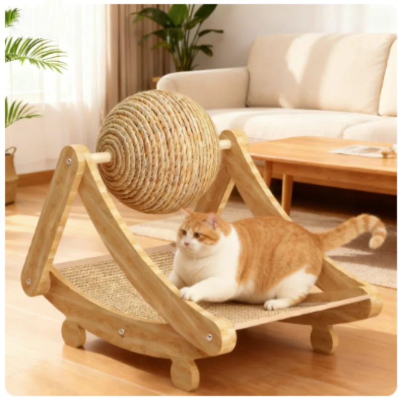 Hölzerner Katzenkratzball, 2-in-1-Kratzball für Katzen, Sisal-Kratzbrett, verschleißfestes Schleifpfoten-Spielzeug, Massivholzschaber für Katzen – Detail 10