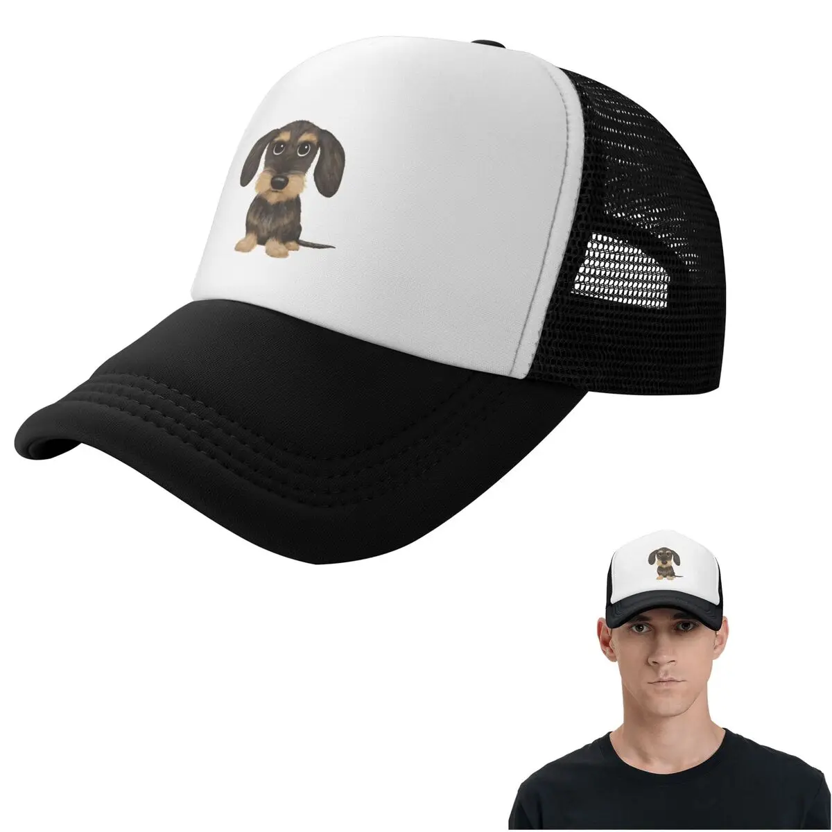 Haired Wiener Dog Wild Boar And Tan Teckel Cap Fashion Mesh Baseball Caps Adjustable Hat Hip Hop Summer Unisex Baseball Hats