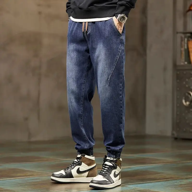 2024 New Elastic Waist Jeans For Men Autumn Jeans Men's Baggy Straight Fashion Vintage Denim Trousers Streetwear Long Pants