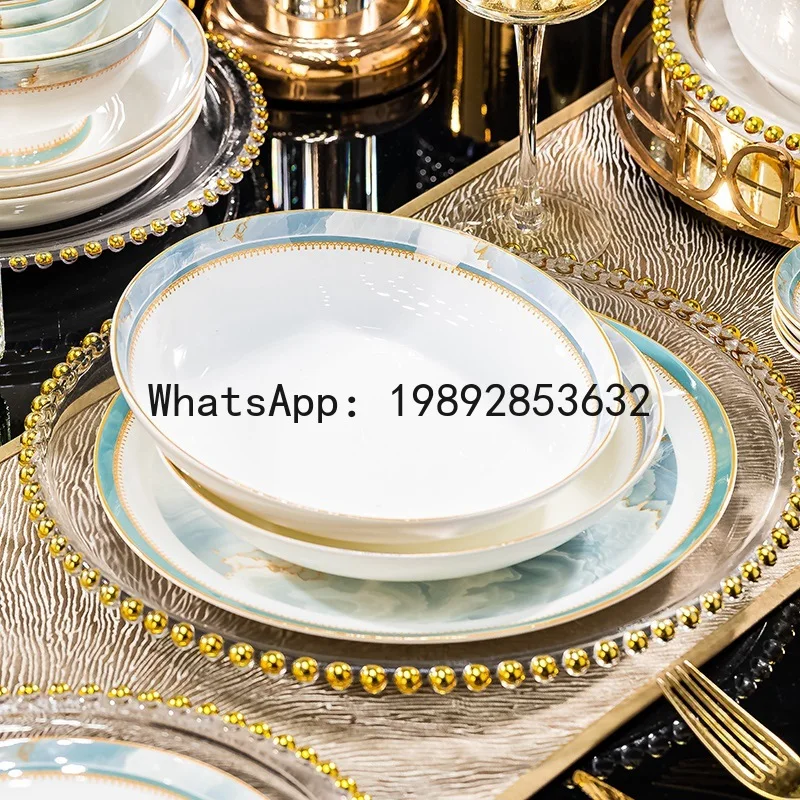 

x-14 Bowl Household Jingdezhen Ceramic Bowl and Plate Set Business Gift Light Luxury Tableware