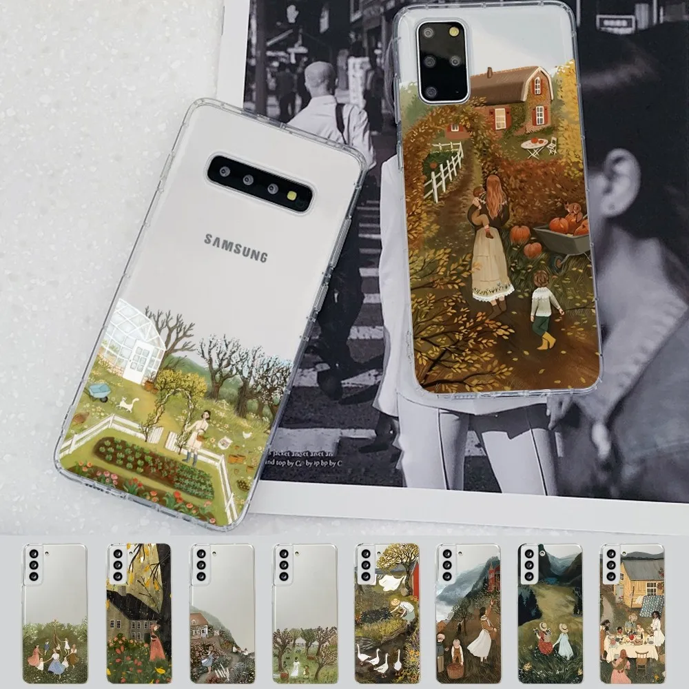 Cartoon Scenery Girl Phone Case for Samsung A12 21 30 31 51 52 70 71 for Redmi8 9 10 for Honor10 70 50 Clear Case