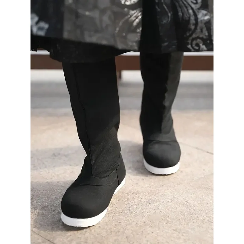 Botas de espadachim guerreiro da dinastia ming chinesa preta para adultos wushu kung fu sapatos dedo do pé redondo vintage filme jogar acessórios hanfu